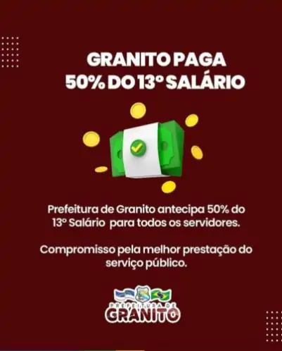 Prefeitura de Granito paga 50% do 13º Salário.