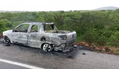 Caminhonete pega fogo enquanto motorista trafegava na BR-423, em Iati