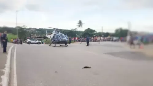 Paciente com traumatismo craniano é removido de helicóptero de Paudalho para Recife