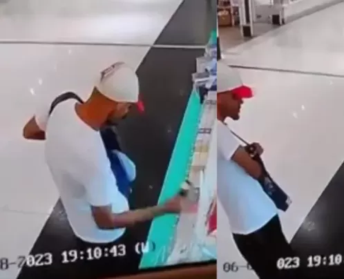 Homem tenta furtar quiosque de shopping e é impedido ao ser flagrado por vendedora