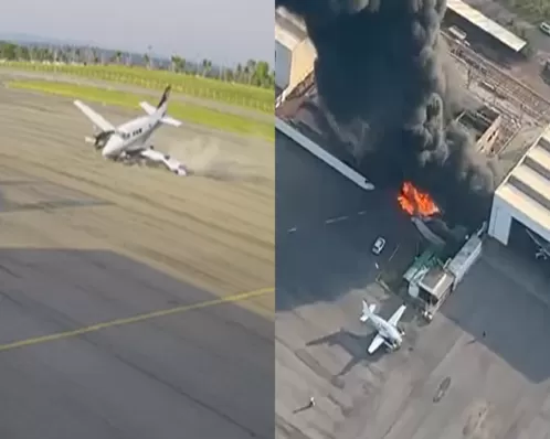 Imagem mostra queda e explosão de aeronave em aeroporto em MT; ao menos 2 morreram