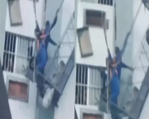 Trabalhadores ficam pendurados em prédio na Zona Norte do Recife após andaime despencar