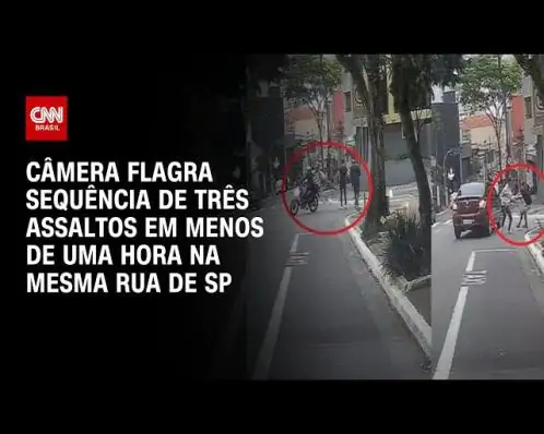 Câmera flagra sequência de três assaltos em menos de uma hora na mesma rua de SP