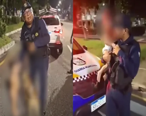 Bebê de 1 ano e 8 meses foge de casa na madrugada e é encontrado na rua com cachorro caramelo