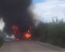 Ônibus com 62 passageiros vindos de São Paulo pega fogo na PE-320, entre Calumbi e Serra Talhada