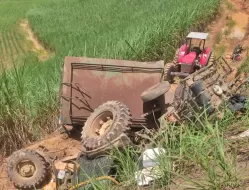 Trator perde freios, desce ribanceira deixa uma pessoa morta e várias feridas