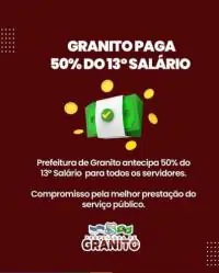 Prefeitura de Granito paga 50% do 13º Salário.