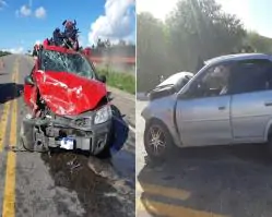 Colisão entre carro e caminhonete deixa três feridos na BR-232, em Pesqueira